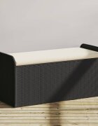 vidaXL Пейка за съхранение с възглавница черна 115x51x52 см полиратан