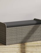 vidaXL Пейка за съхранение с възглавница сива 115x51x52 см полиратан