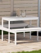vidaXL Пикник маса бяла 110x134x75 см борово дърво масив
