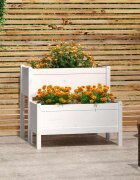 vidaXL Плантер бял 845x84x75 см борово дърво масив