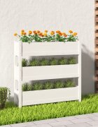 vidaXL Плантер бяла 112x25x1045 см борово дърво масив