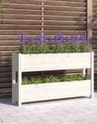 vidaXL Плантер бяла 112x25x66 см борово дърво масив