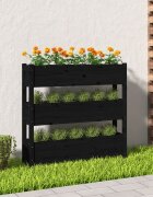 vidaXL Плантер черен 112x25x1045 см борово дърво масив