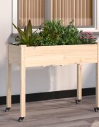 vidaXL Плантер на колела с вложка 118x59x80 см масивна ела