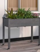 vidaXL Плантер на колела с вложка сив 118x59x80 см масивна ела