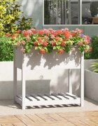 vidaXL Плантер с рафт бяла 825x54x81 см борово дърво масив