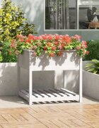 vidaXL Плантер с рафт бяла 825x825x81 см борово дърво масив