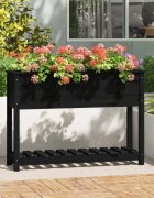 vidaXL Плантер с рафт черен 1115x345x81 см борово дърво масив