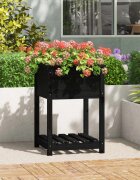 vidaXL Плантер с рафт черен 54x54x81 см борово дърво масив