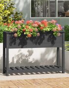 vidaXL Плантер с рафт сив 1115x345x81 см борово дърво масив