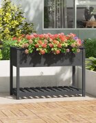 vidaXL Плантер с рафт сив 1115x54x81 см борово дърво масив