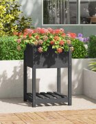 vidaXL Плантер с рафт сив 54x54x81 см борово дърво масив
