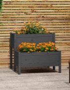 vidaXL Плантер сив 845x84x75 см борово дърво масив
