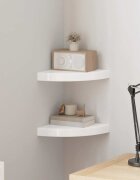 vidaXL Плаващи ъглови рафтове 2 бр. бяло гланц 25x25x38 см MDF