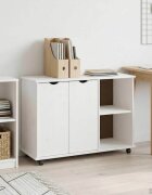 vidaXL Плъзгащ кабинет с колело Бяло 100 x 39 x 655 см Солиден бор