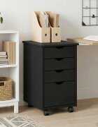 vidaXL Плъзгащ кабинет с колело Черен 34 x 39 x 56 см Масивна боровина
