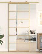vidaXL Плъзгаща се врата 90x205 см прозрачно ESG стъкло и алуминий