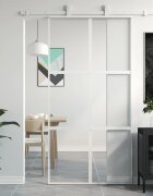 vidaXL Плъзгаща се врата бяла 1025x205 см закалено стъкло и алуминий