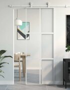 vidaXL Плъзгаща се врата бяла 76x205 см закалено стъкло и алуминий