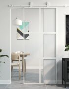 vidaXL Плъзгаща се врата бяла 90x205 см закалено стъкло и алуминий