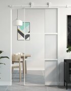 vidaXL Плъзгаща се врата бяла 90x205 см закалено стъкло и алуминий