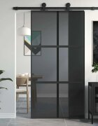 vidaXL Плъзгаща се врата черна 1025x205 см закалено стъкло и алуминий