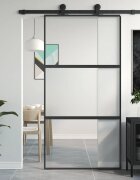 vidaXL Плъзгаща се врата черна 1025x205 см закалено стъкло и алуминий