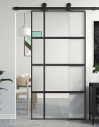 vidaXL Плъзгаща се врата черна 1025x205 см закалено стъкло и алуминий