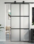 vidaXL Плъзгаща се врата черна 1025x205 см закалено стъкло и алуминий
