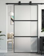 vidaXL Плъзгаща се врата черна 1025x205 см закалено стъкло и алуминий