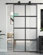 vidaXL Плъзгаща се врата черна 1025x205 см закалено стъкло и алуминий