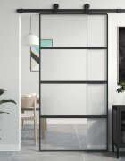 vidaXL Плъзгаща се врата черна 1025x205 см закалено стъкло и алуминий