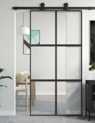 vidaXL Плъзгаща се врата черна 1025x205 см закалено стъкло и алуминий