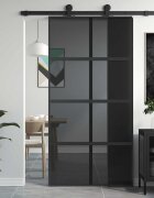vidaXL Плъзгаща се врата черна 1025x205 см закалено стъкло и алуминий