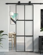 vidaXL Плъзгаща се врата черна 76x205 см закалено стъкло и алуминий