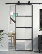 vidaXL Плъзгаща се врата черна 76x205 см закалено стъкло и алуминий