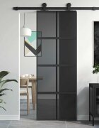 vidaXL Плъзгаща се врата черна 76x205 см закалено стъкло и алуминий