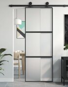 vidaXL Плъзгаща се врата черна 76x205 см закалено стъкло и алуминий
