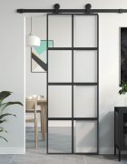 vidaXL Плъзгаща се врата черна 76x205 см закалено стъкло и алуминий