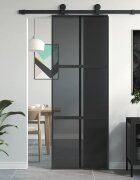 vidaXL Плъзгаща се врата черна 76x205 см закалено стъкло и алуминий
