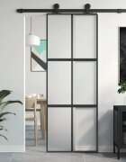 vidaXL Плъзгаща се врата черна 76x205 см закалено стъкло и алуминий