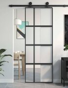 vidaXL Плъзгаща се врата черна 76x205 см закалено стъкло и алуминий