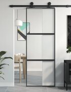 vidaXL Плъзгаща се врата черна 76x205 см закалено стъкло и алуминий