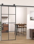 vidaXL Плъзгаща се врата черна 90x205 см ESG стъкло и алуминий