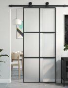 vidaXL Плъзгаща се врата черна 90x205 см закалено стъкло и алуминий