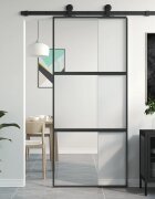 vidaXL Плъзгаща се врата черна 90x205 см закалено стъкло и алуминий