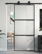 vidaXL Плъзгаща се врата черна 90x205 см закалено стъкло и алуминий