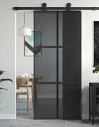 vidaXL Плъзгаща се врата черна 90x205 см закалено стъкло и алуминий