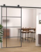 vidaXL Плъзгаща се врата ESG стъкло и алуминий 1025x205 см черна