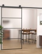 vidaXL Плъзгаща се врата ESG стъкло и алуминий 1025x205 см черна